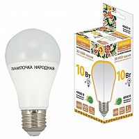 Лампа светодиодная НЛ-LED-A60-10 Вт-230 В-4000 К-Е27, (60х112 мм² , Народная |  код. SQ0340-0114 |  TDM